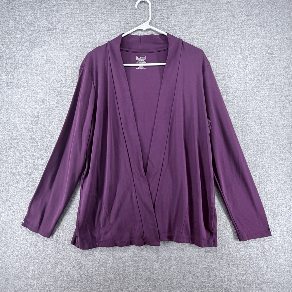 LL Bean Open Cardigan Womn Size XL Purple Pima Cotton Casual Lightweight Pockets